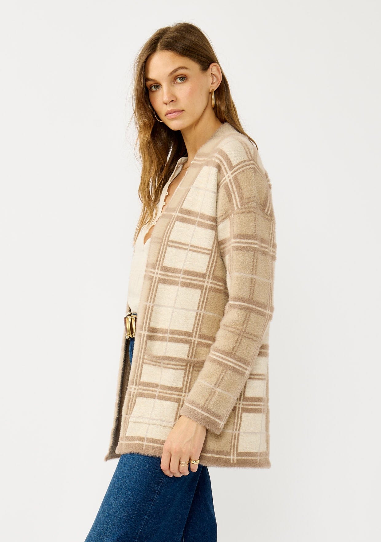 Echo Ridge Fuzzy Plaid Cardigan