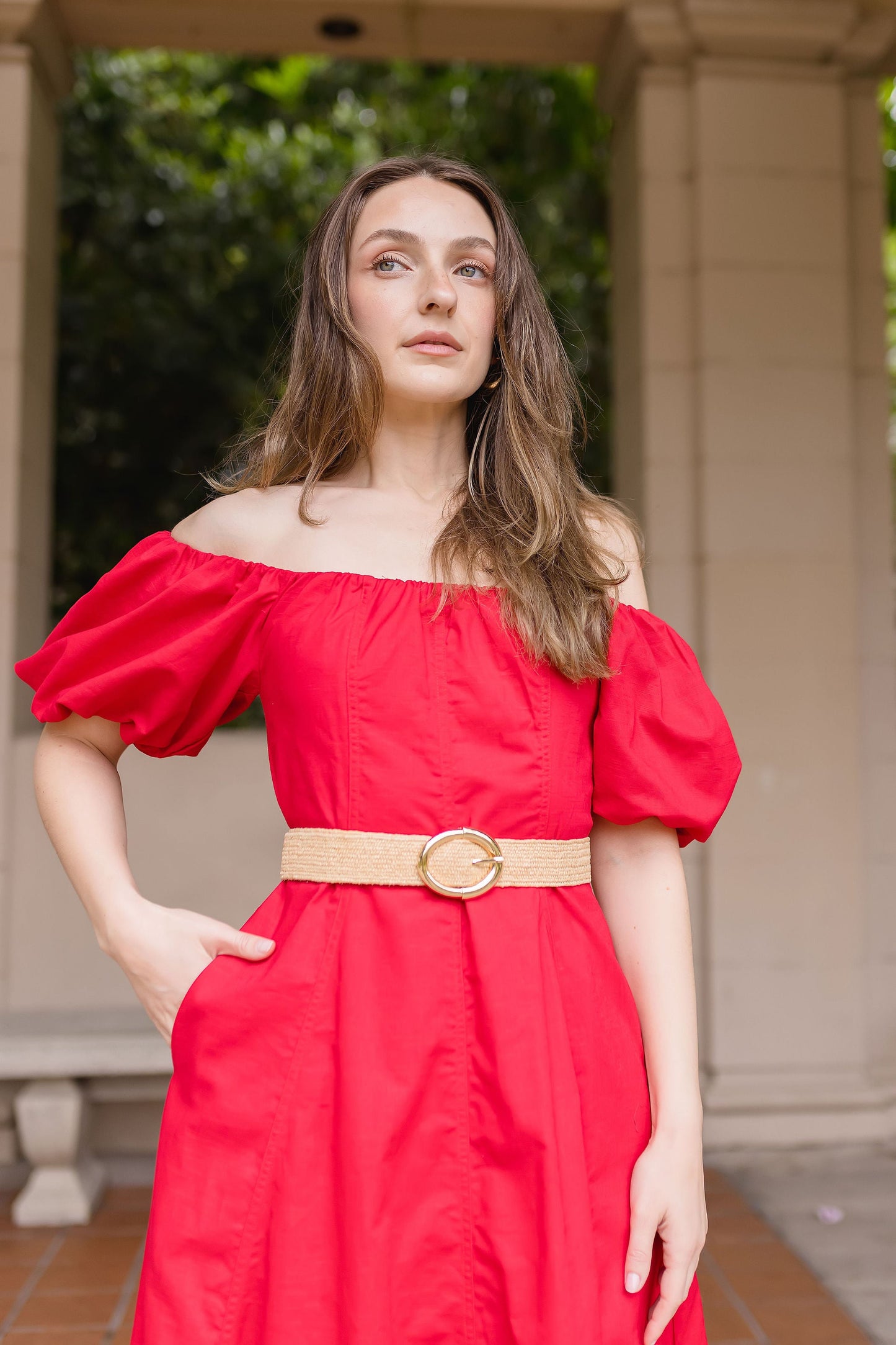 Tessa Gold Buckle Straw Waist Belt Taupe