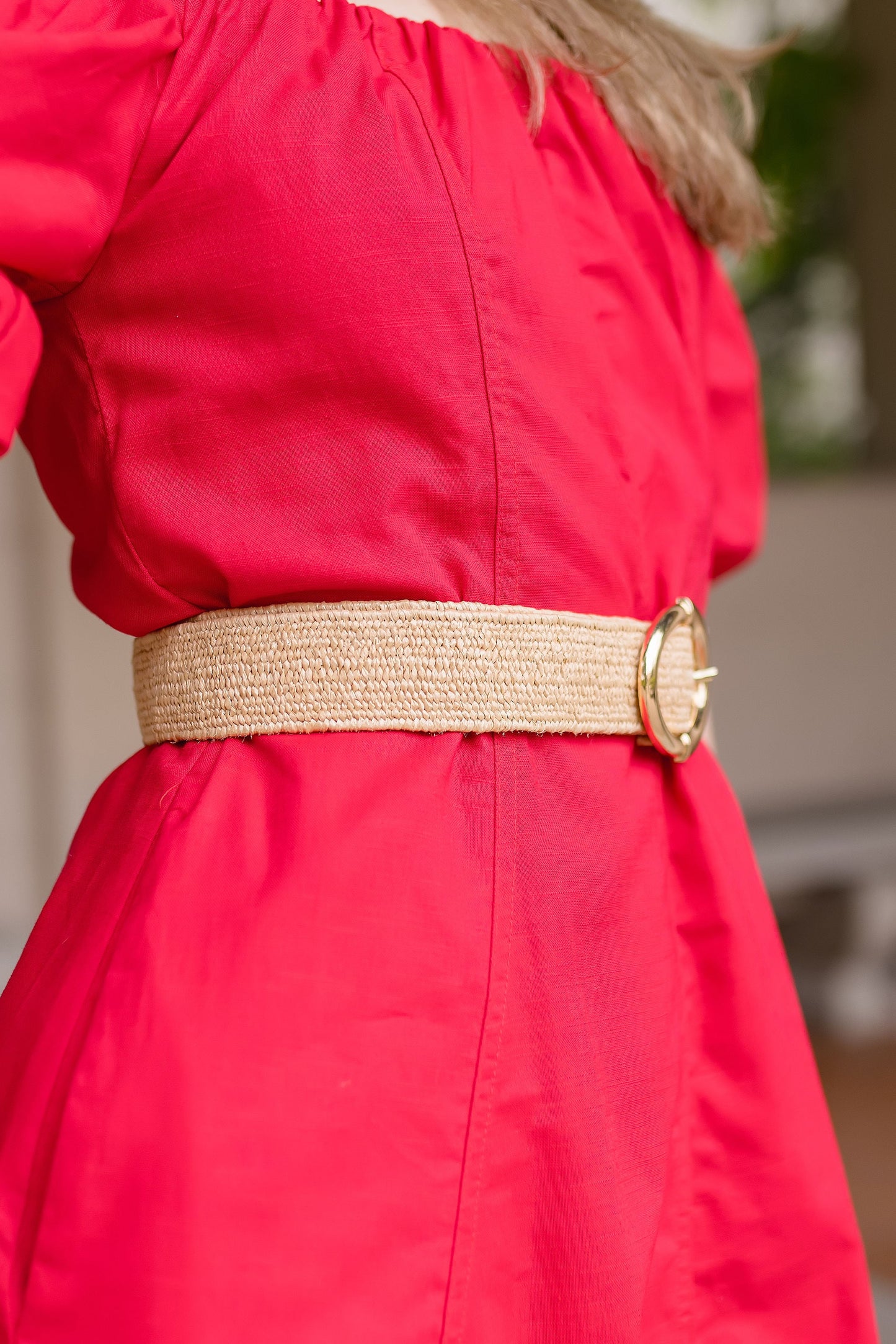 Tessa Gold Buckle Straw Waist Belt Taupe