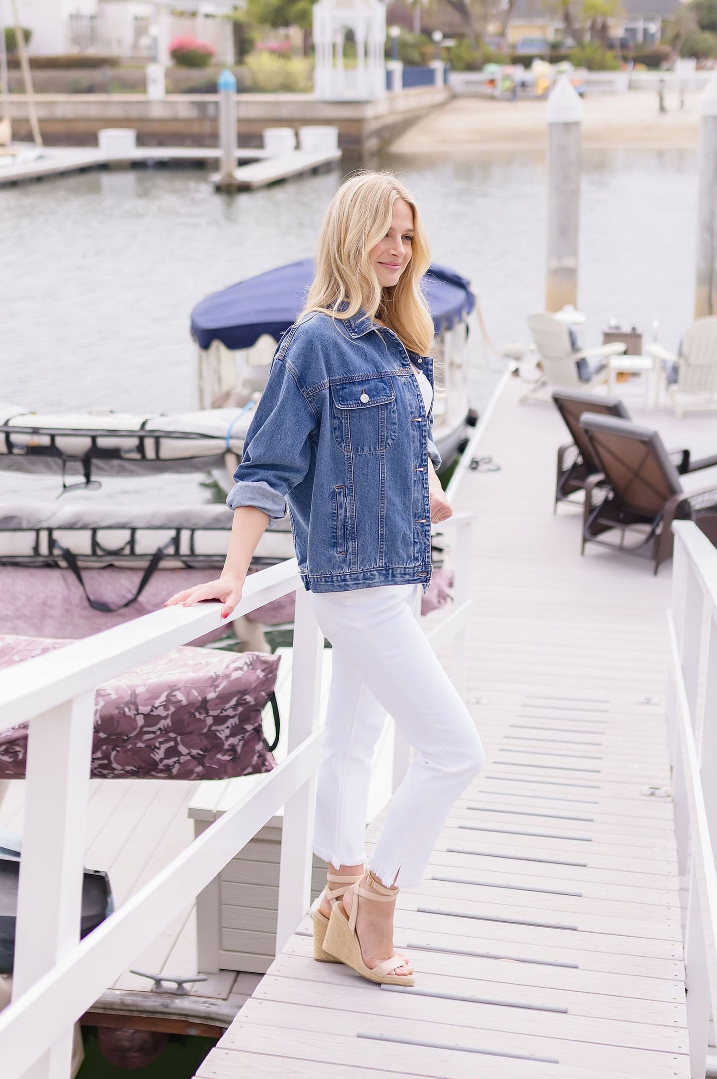 Mae Long Sleeve Button Down Oversized Denim Jacket Dark Wash