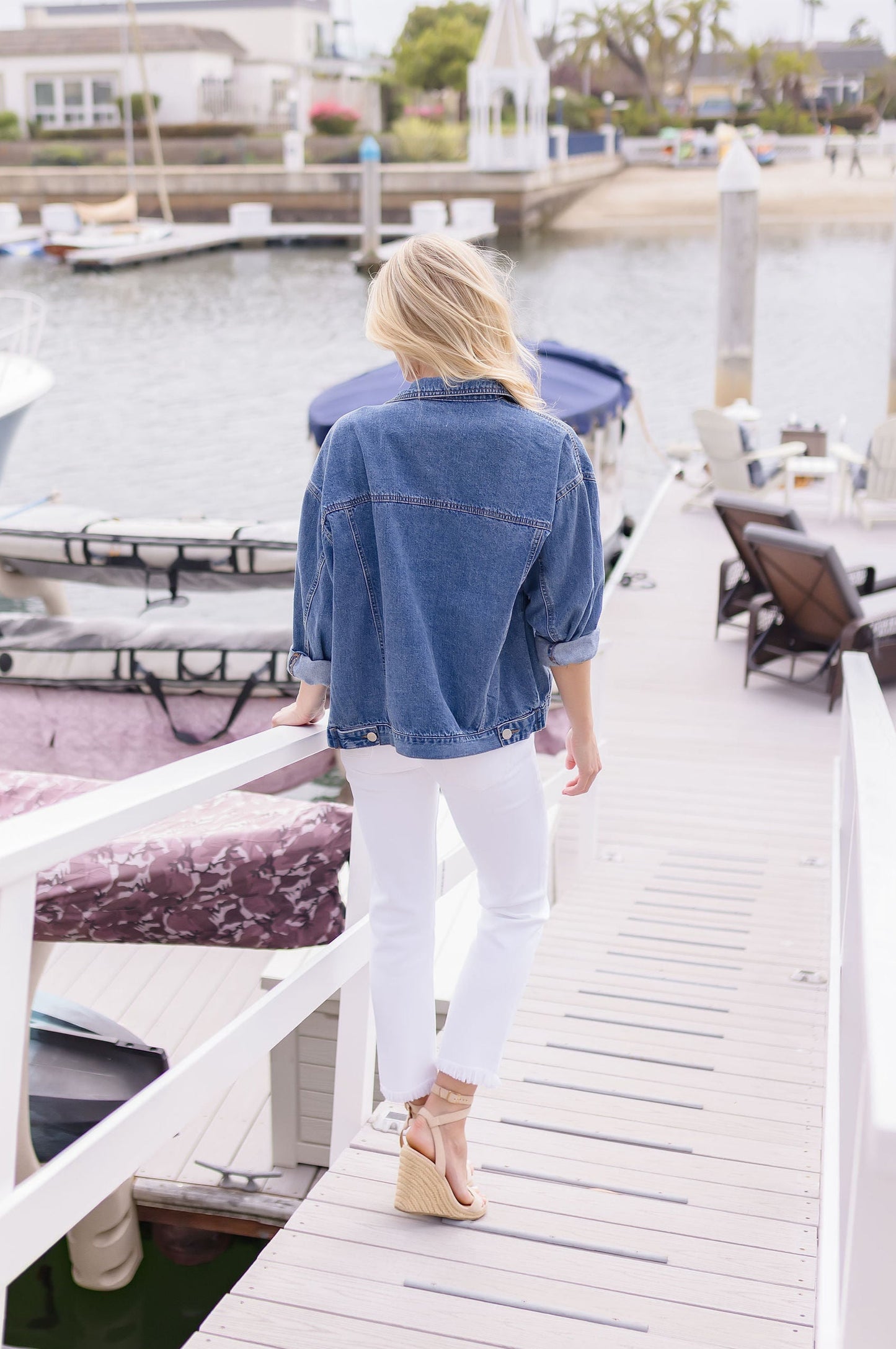Mae Long Sleeve Button Down Oversized Denim Jacket Dark Wash