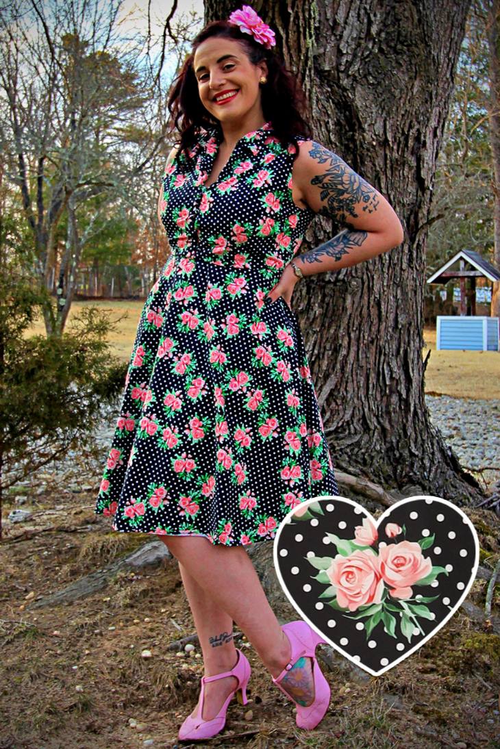 Poppy Navy Blue Polka Dot Rose Shirt Dress