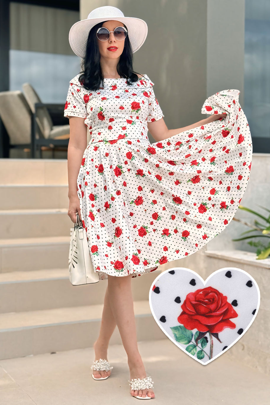Darlene Retro Heart & Rose Dress