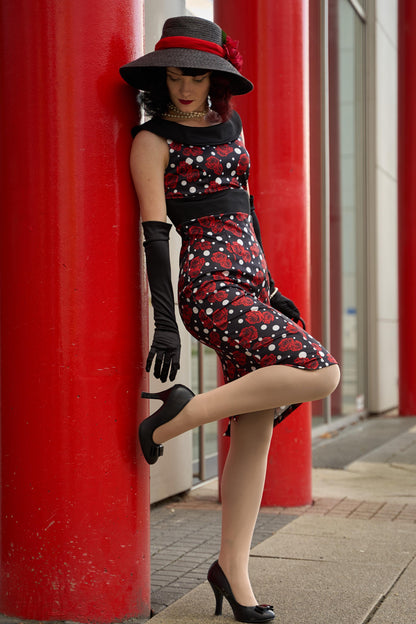 Darla Rockabilly Rose & Spot Wiggle Dress
