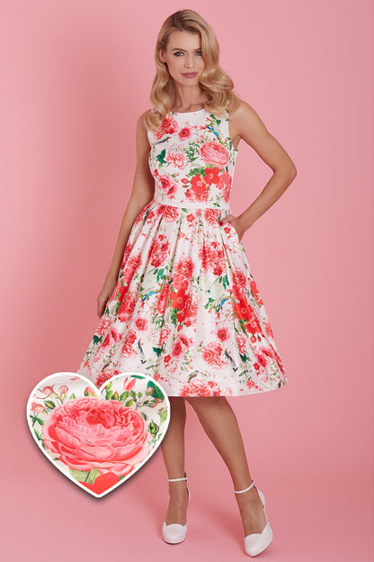 Annie White Red Floral Swing Dress