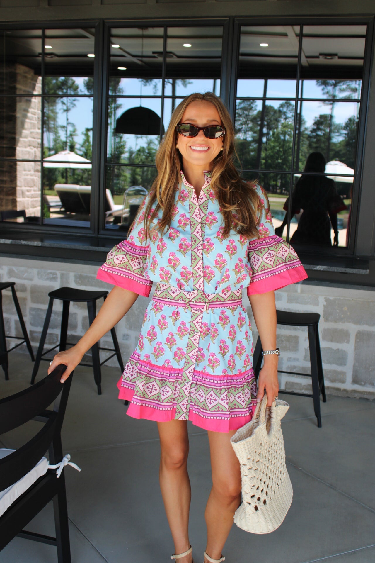 Isla Block Print Belted Mini Dress