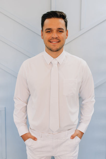 Men's Button Up Stretch White Shirt-CLOSEOUT