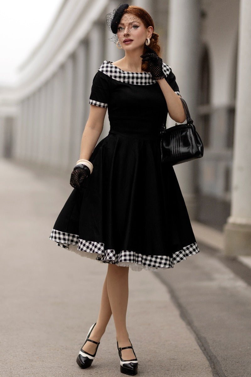 Darlene Retro Black Gingham Swing Dress