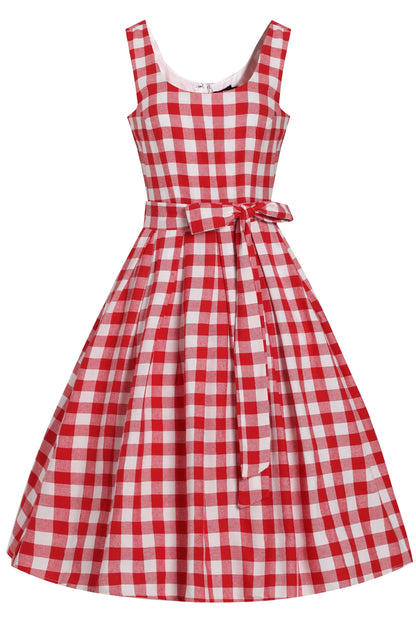 Amanda Retro Red Gingham Fit and Flared Dress