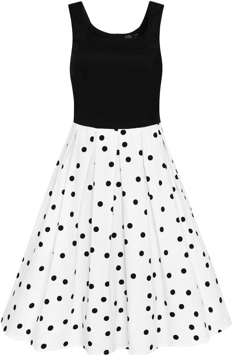Amanda Rockabilly White & Black Polka Dot Swing Dress
