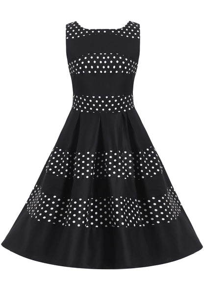 Annie Retro Black Polka Dot Panel Swing Dress