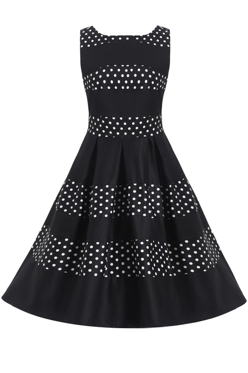 Annie Retro Black Polka Dot Panel Swing Dress
