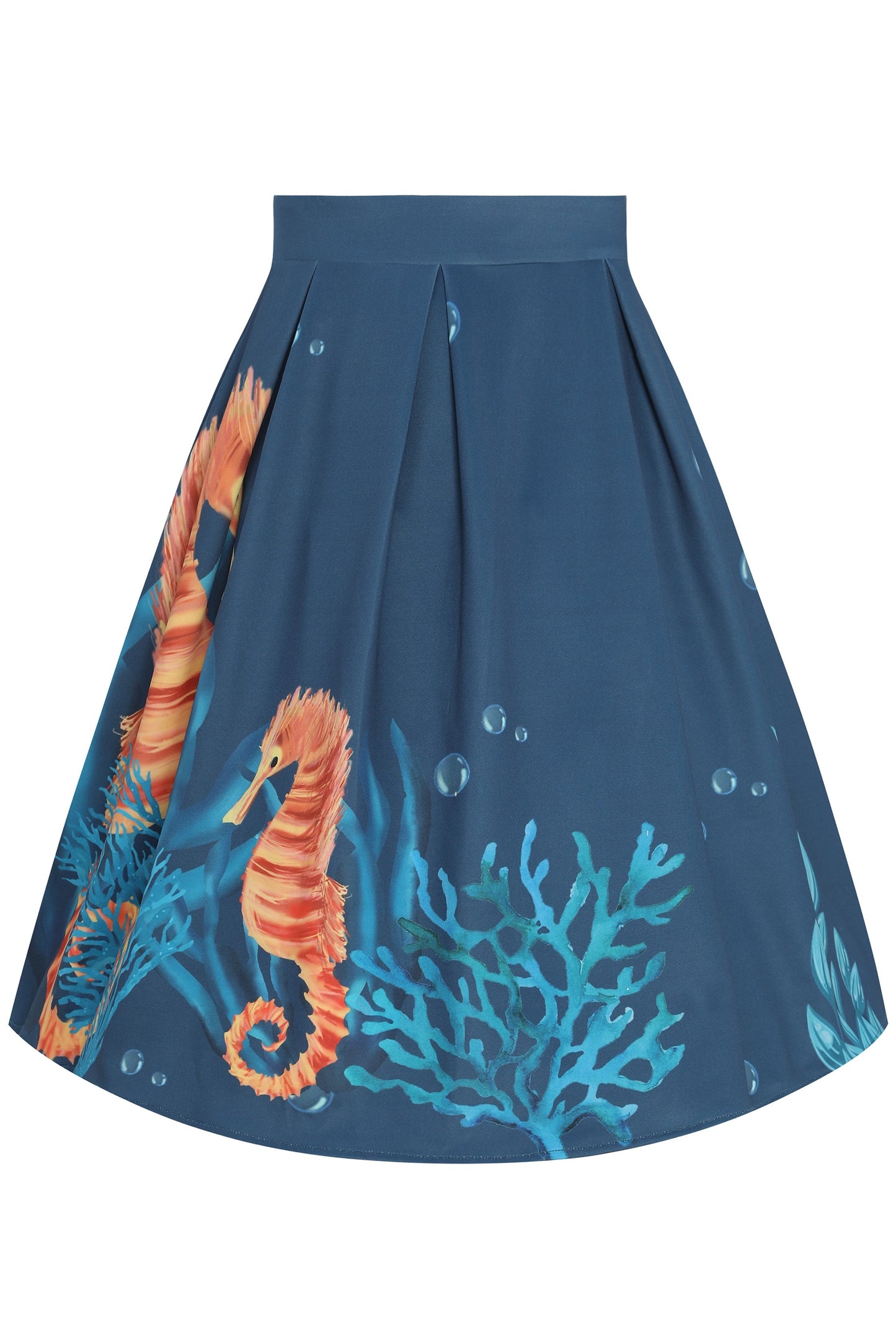 Carolyn Blue Seahorse Box Pleated Skirt