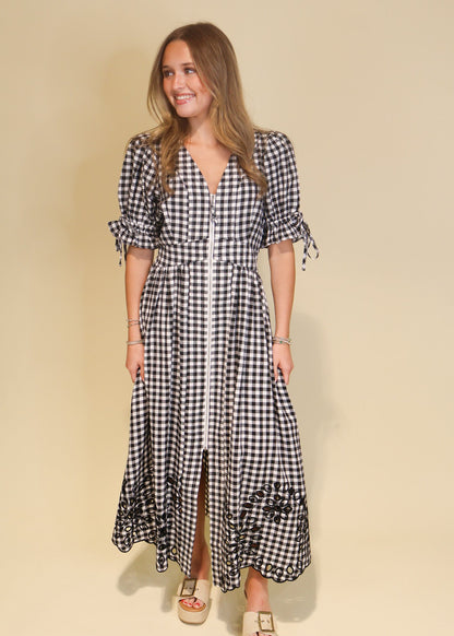 Darcy Gingham Eyelet Midi Dress