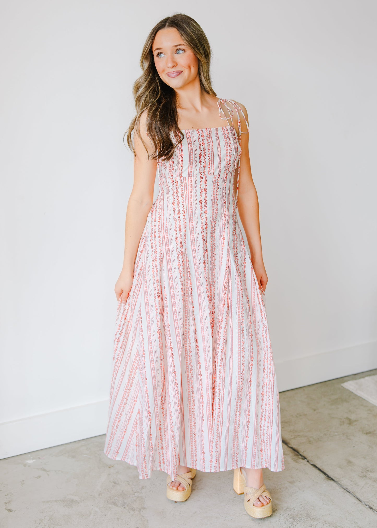 Juniper Shoulder-Tie Printed Midi Dress