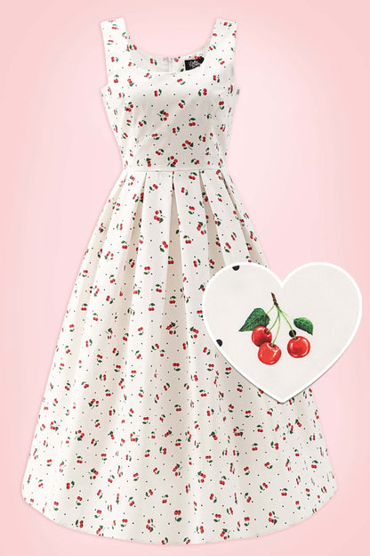 Ophelia White Cherry Midi Dress