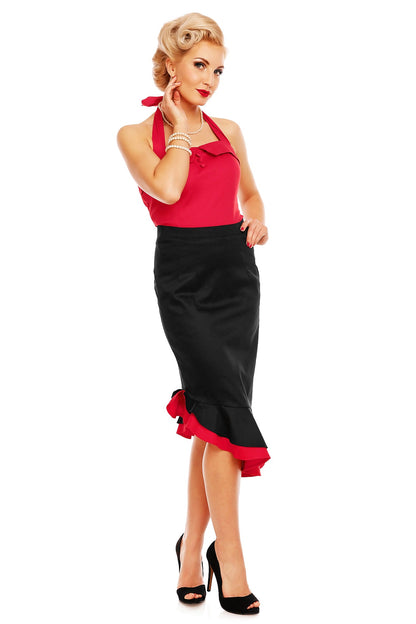 Madison High Waist 50s Style Ruffle Skirt In Black & Red