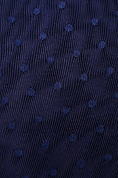 Dorothea Navy Blue Polka Dot Mesh Halter Dress