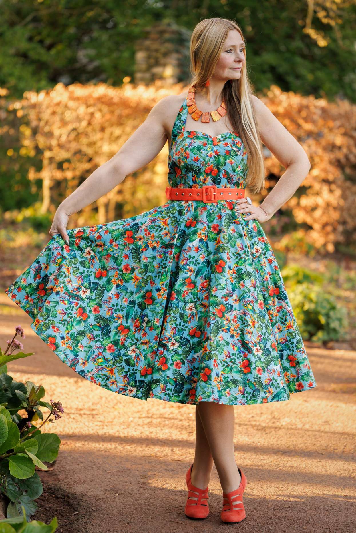 Daisy Tropical Parrot Halter Dress