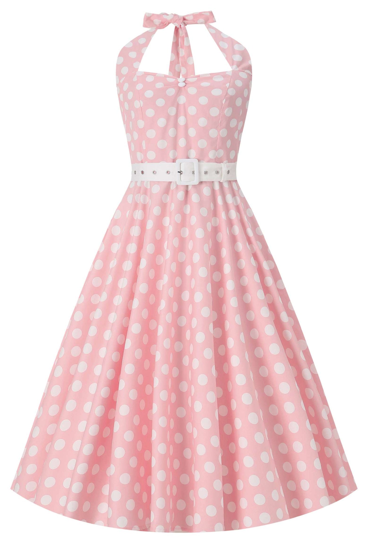 Daisy Light Pink Polka Dot Halter Dress