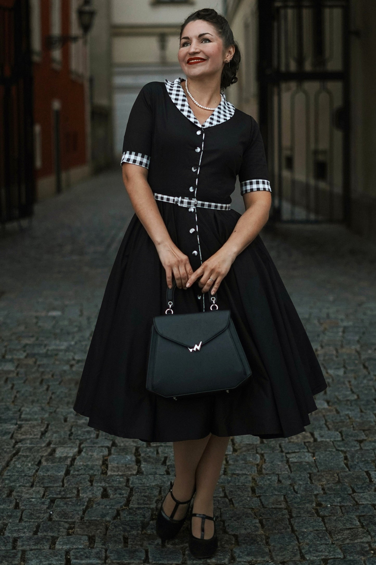 Mollie Black Full Circle Shirt Dress With Gingham