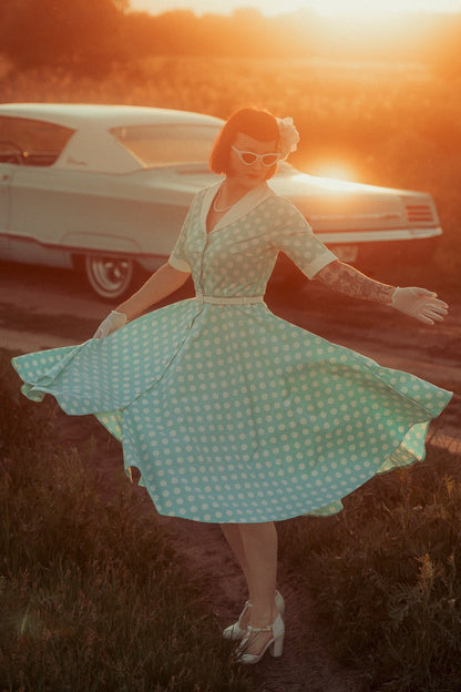 Mollie Turquoise Polka Dot Full Circle Shirt Dress