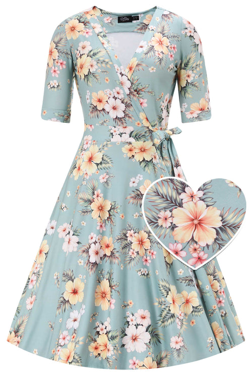 Matilda Sage Tropical Hibiscus Wrap Dress