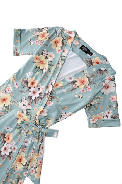 Matilda Sage Tropical Hibiscus Wrap Dress
