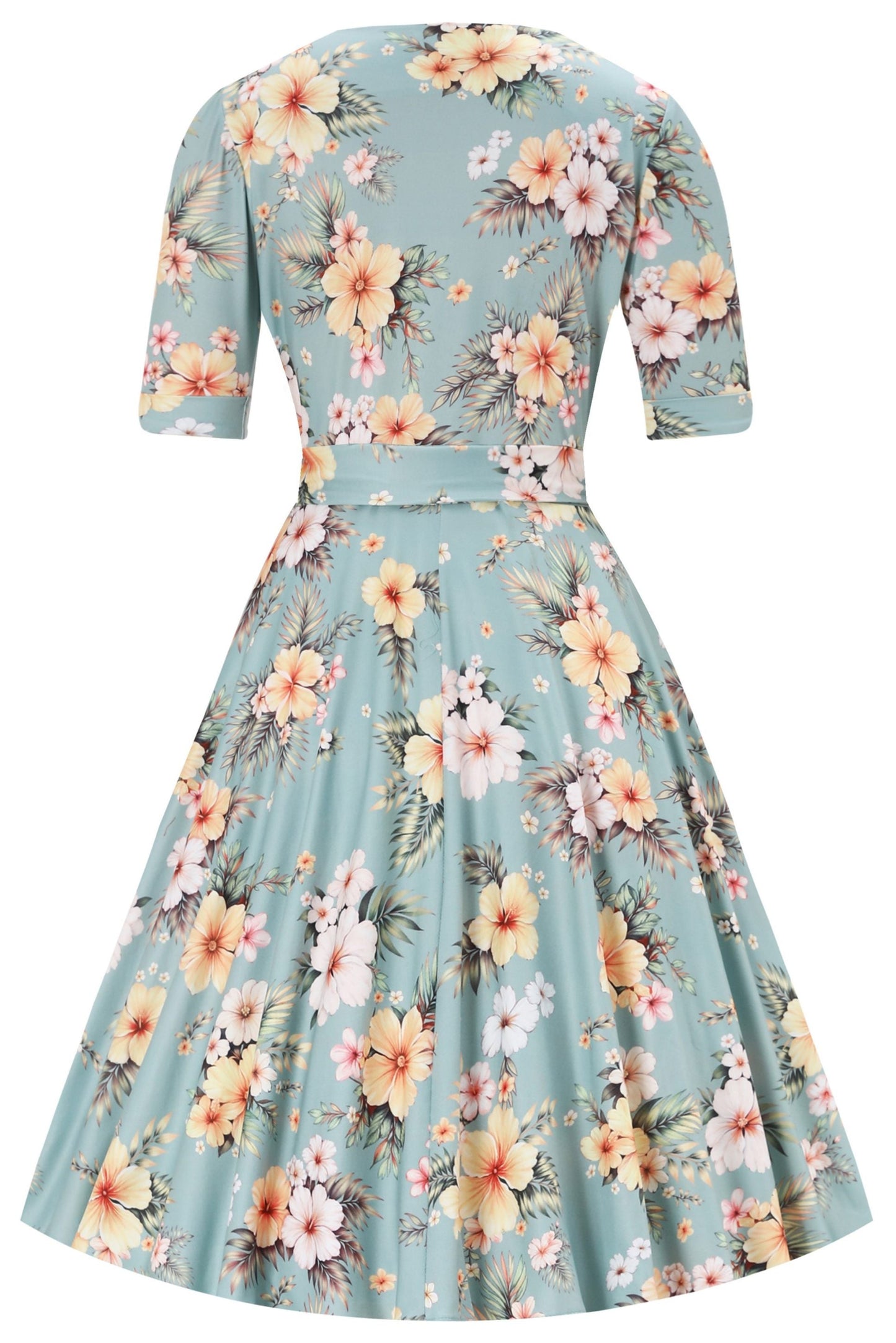 Matilda Sage Tropical Hibiscus Wrap Dress