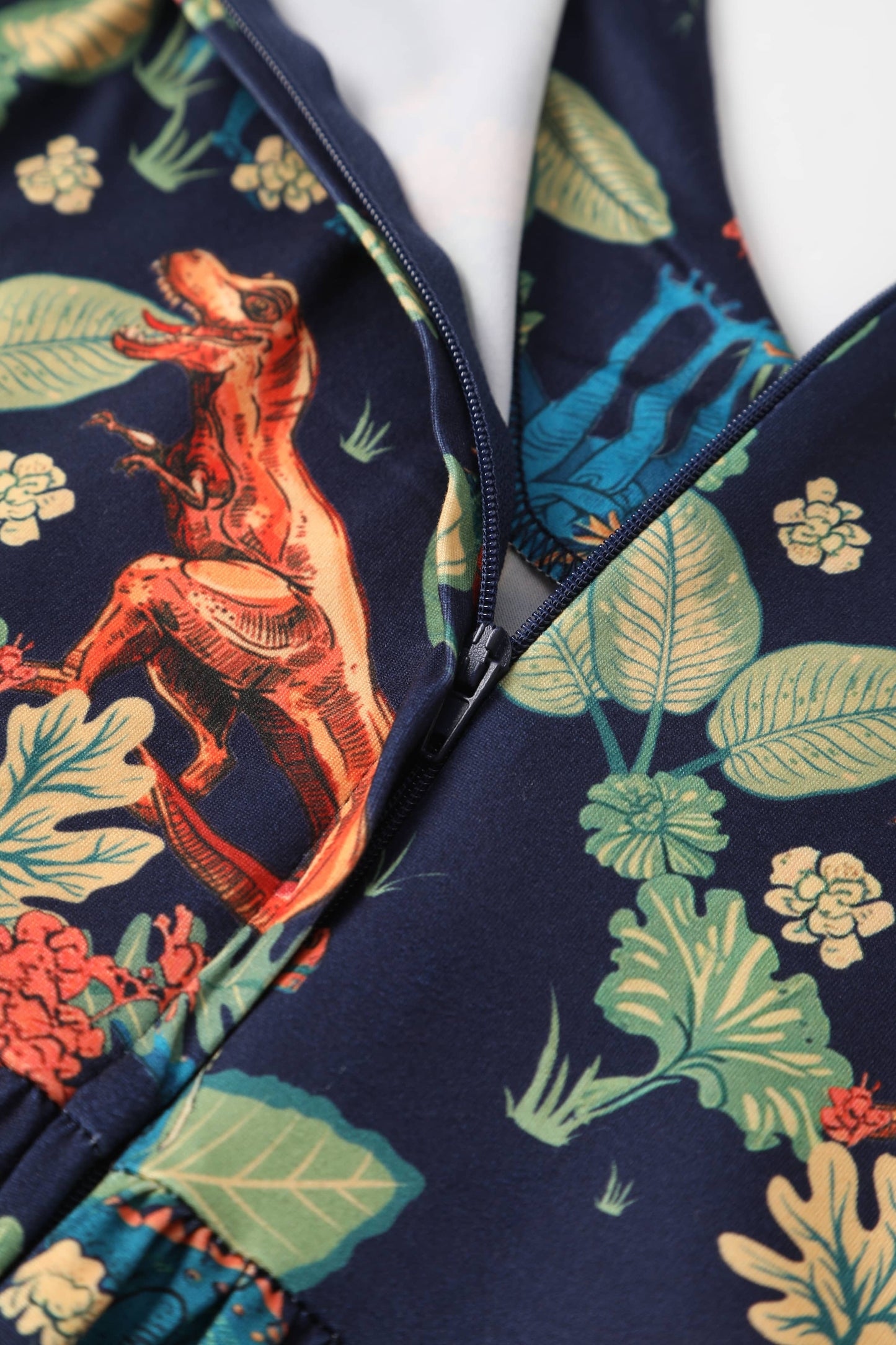 Billie Navy Blue Tropical Dinosaur Dress