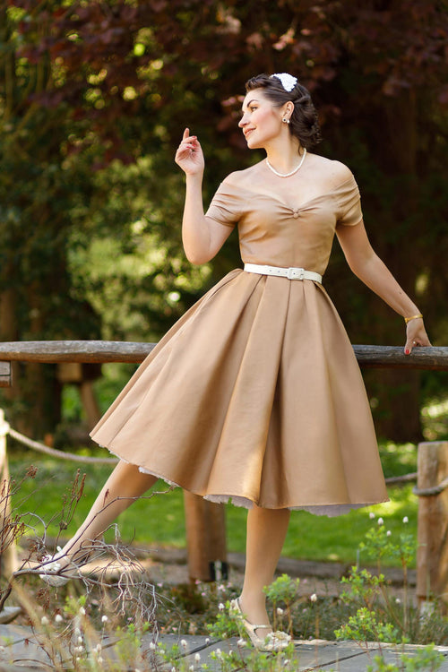 Lily Khaki Cream Off Shoulder Dress