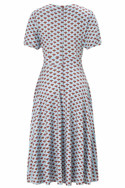 Julia 40s Light Blue Midi Dress In Seashell Print