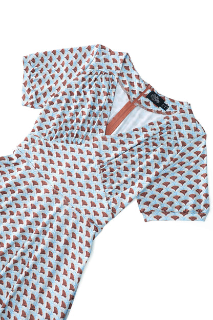 Julia 40s Light Blue Midi Dress In Seashell Print