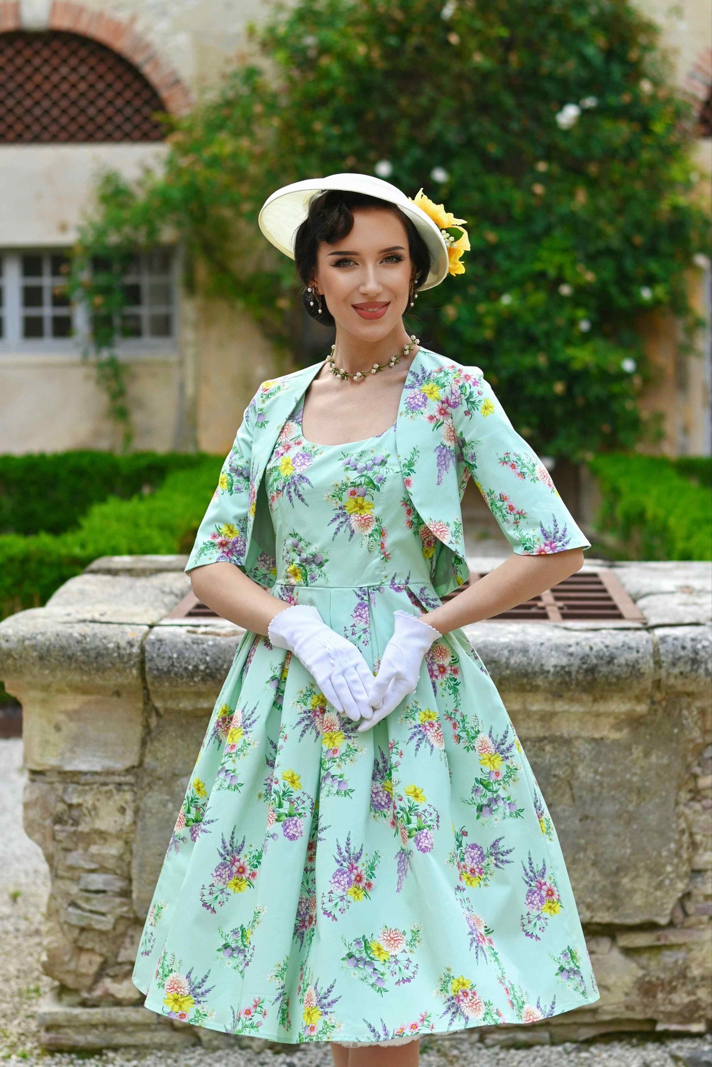 Amanda Pastel Floral Swing Dress In Light Green