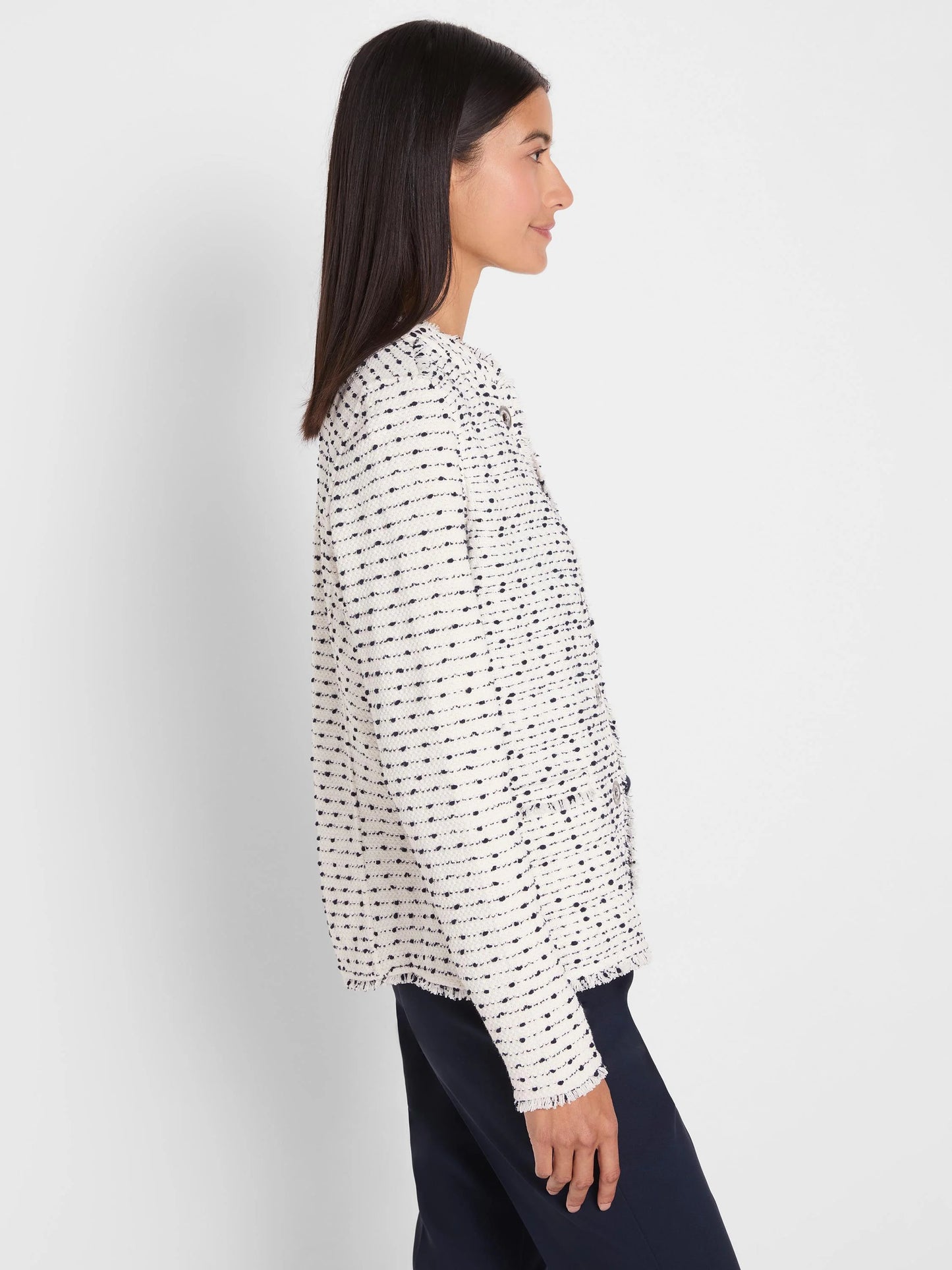 Nep Weave Military Fringe Mix Knit Jacket