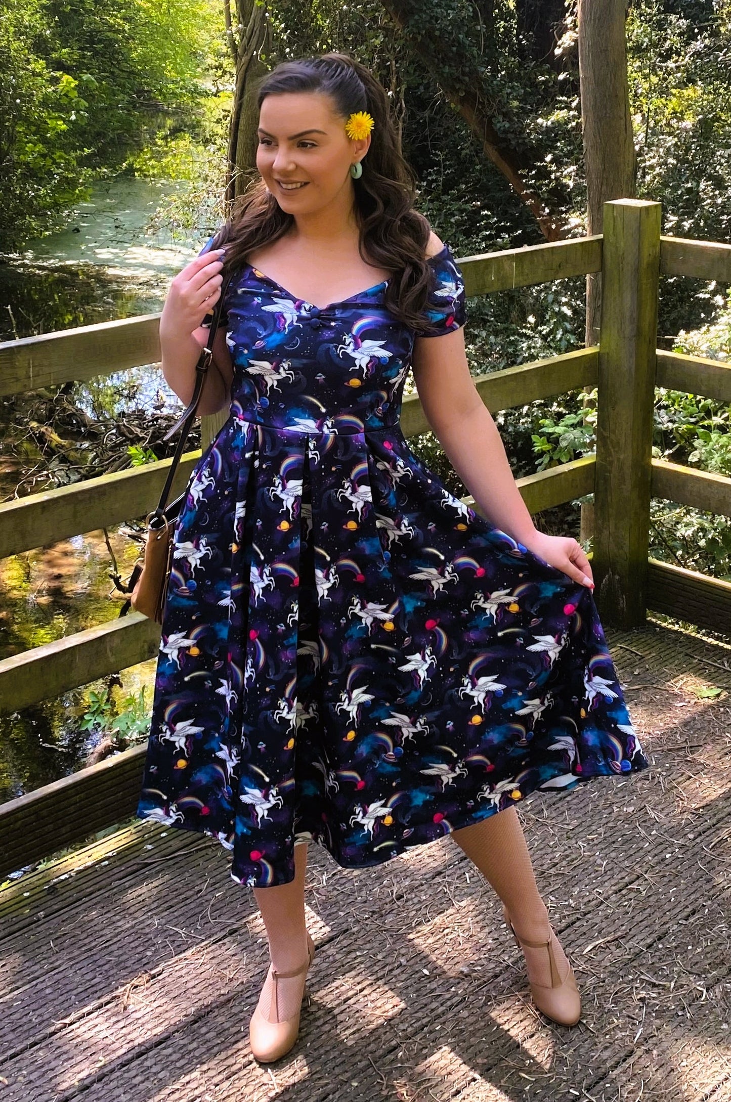 Lily Retro Off Shoulder Unicorn Swing Dress