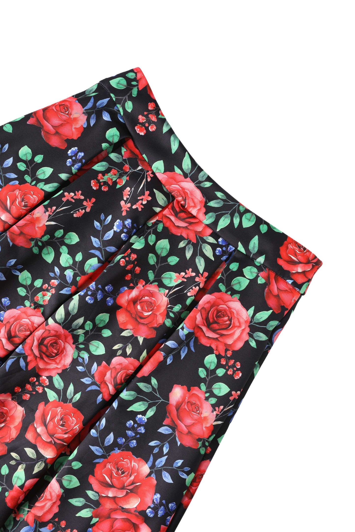 Aisley Red Rose Midi Skirt in Black/Red