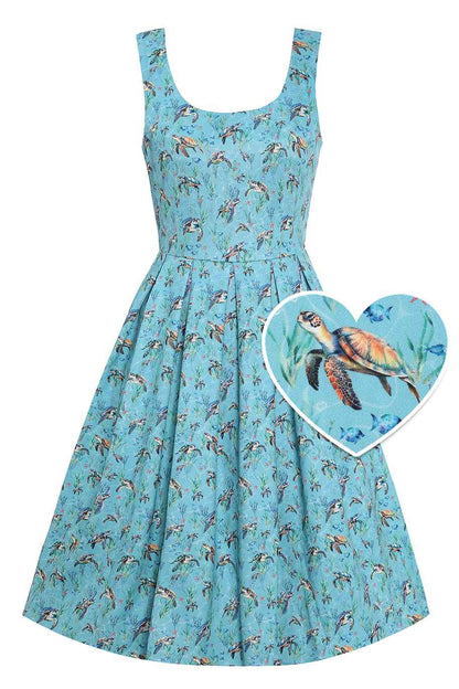 Amanda Aquamarine Turtle Print Flared Dress