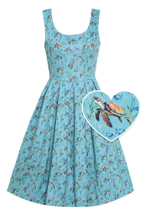 Amanda Aquamarine Turtle Print Flared Dress