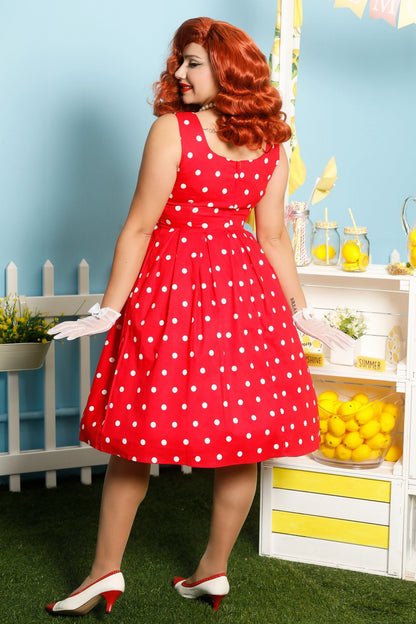 Amanda Polka Dot Swing Dress In Red & White