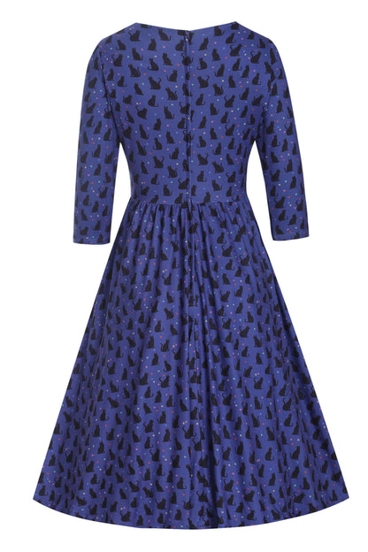 Billie Black Cat Flared Dress in Purple