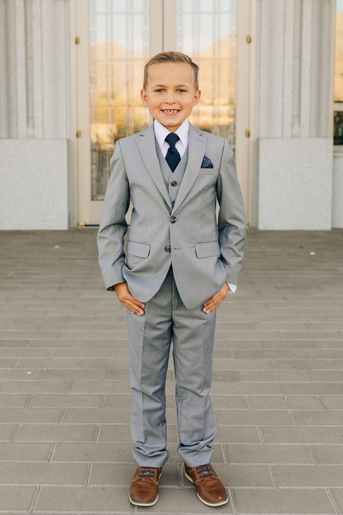 Boys 5-Piece Suit-Light Gray