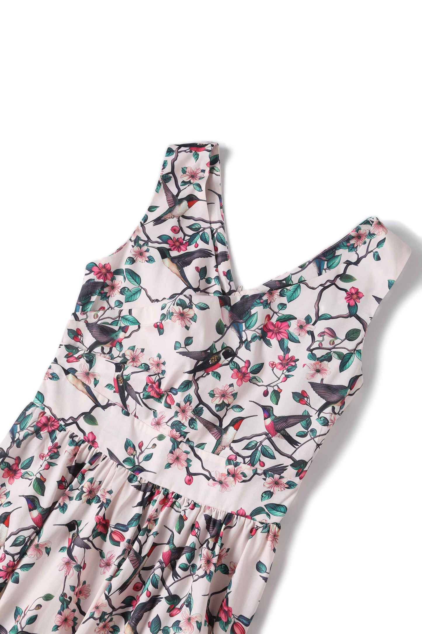 May Crossover Bust Circle Dress In White Bird Print