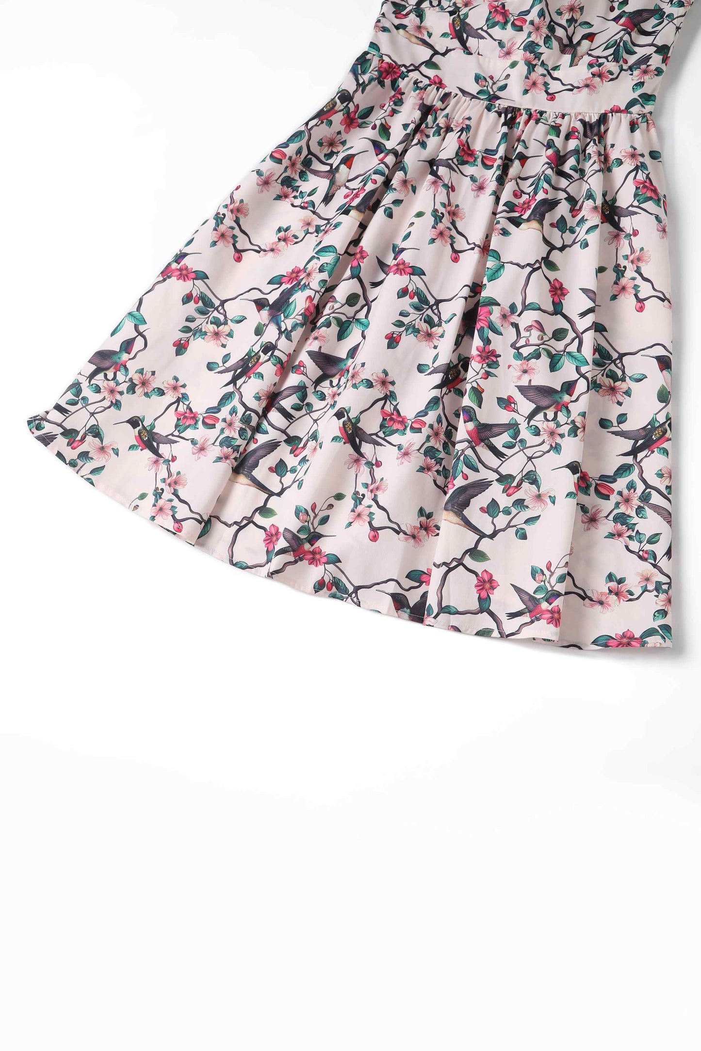 May Crossover Bust Circle Dress In White Bird Print