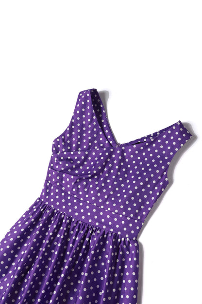 May Crossover Bust Purple White Polka Dot Dress