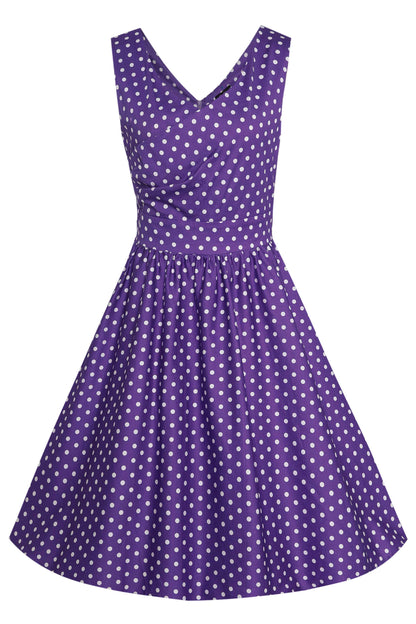 May Crossover Bust Purple White Polka Dot Dress