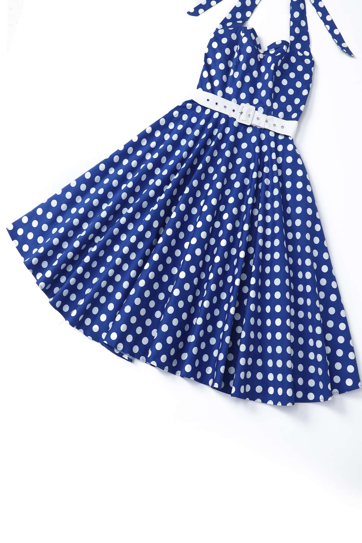 Daisy Dark Blue Polka Dot Halter Dress