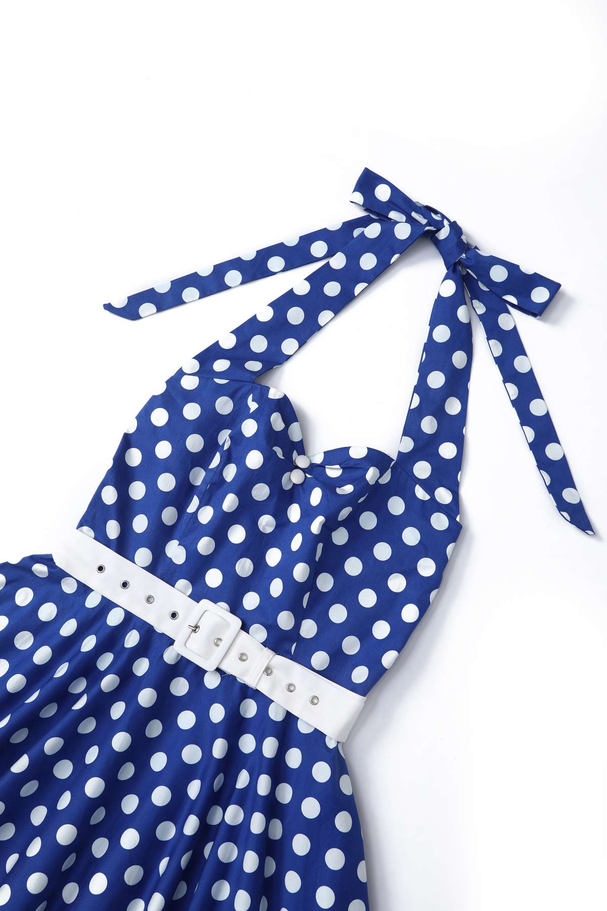 Daisy Dark Blue Polka Dot Halter Dress