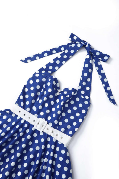 Daisy Dark Blue Polka Dot Halter Dress