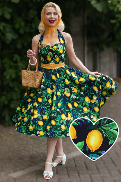 Daisy Lemon Halter Dress In Black